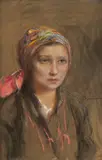 Teodor Axentowicz, Zamyślona, pastel, papier