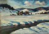 Stephan Filipkiewicz, Pejzaż zimowy, olej, tektura