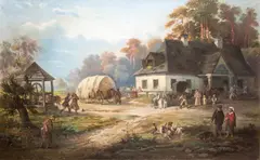 Franciszek Kostrzewski, Przed karczmą, 1882, 1882, olej, płótno