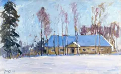 Julian Fałat, Zimową porą, 1913 r., 1913, olej, tektura, 42