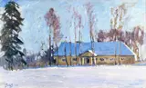 Julian Fałat, Zimową porą, 1913 r., 1913, olej, tektura, 42