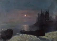 Soter Jaxa-Małachowski, Jezioro Garda nocą, 1919 r., 1919, olej, płótno