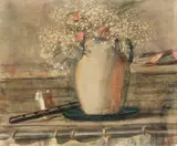 Zygmunt Menkes, Martwa natura z kwiatami i fletem, l. 20–30 XX w., olej, płótno