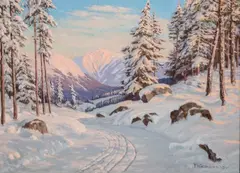 Paul Weimann, Zima – widok na Śnieżkę, 1943 r., 1943, olej, płótno, 59
