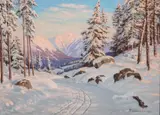 Paul Weimann, Zima – widok na Śnieżkę, 1943 r., 1943, olej, płótno, 59