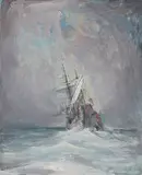 Marian Mokwa, Żaglowiec, olej, płótno