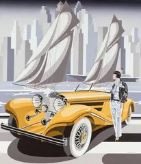 Tomasz Kostecki, Kobieta i żółty Mercedes, 2025, 2025, olej, płótno