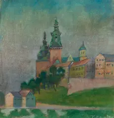 Tadeusz Kantor, Widok na Wawel, praca dwustronna, ok.1935, 1935, pastel, tektura, 36
