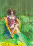 Alicja Wahl, W fotelu, 1992, 1992, technika mieszana, papier, 27