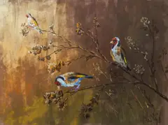 Szczygły na ostach, 2025 by Tomasz Motyl, 2025, pastel, papier, sold Nov 2025