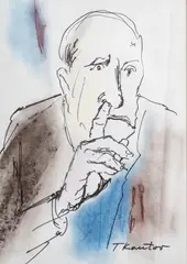 Tadeusz Kantor, z cyklu 'Ci poważni Panowie', flamaster, pastel, kredka, papier, 29