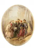 Juliusz Kossak, Spotkanie, akwarela, papier; 22