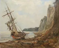 Henryk Baranowski, Łódź na brzegu, olej, płótno