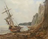 Henryk Baranowski, Łódź na brzegu, olej, płótno