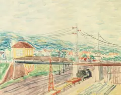 Władysław Brzosko, Sopot Wyścigi, 1951 r., 1951, akwarela, ołówek, papier