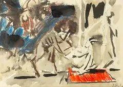 Juliusz Studnicki, Lekcja rysunku, ok. 1955 R., akwarela, kredka, papier