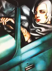 Tamara Łempicka, Autoportret w zielonym Bugatti, gouttelette barwna, papier, 58