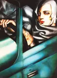 Tamara Łempicka, Autoportret w zielonym Bugatti, gouttelette barwna, papier, 58