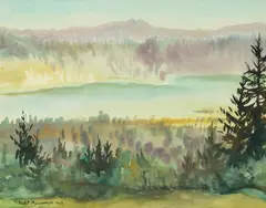 Rafał Malczewski, Pejzaż górski, 1938 r., 1938, akwarela, papier