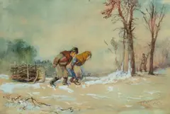 Franciszek Kostrzewski, Scena rodzajowa, 1909 r., 1909, akwarela, papier