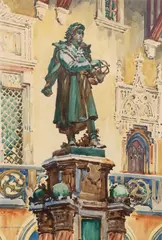 Henryk Uziemblo, Pomnik Kopernika na dziedzińcu Collegium Maius, akwarela, papier, 48
