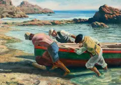 Feliks Kazimierz Wygrzywalski, Rybacy na capri, olej, płótno, 38