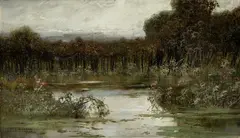 Enric Serra Auqué, Pejzaż z rozlewiskiem, olej, płótno