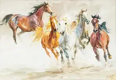 Zenon Aniszewski, Pędzące konie, 2014 r., 2014, akwarela, papier