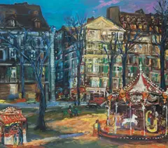 Jan Szancenbach, Le carrousel, z cyklu Montmartre, 1992 r., 1992, olej, płótno