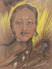 Stanisław Ignacy Witkiewicz, Portret Władysławy Reynelowej, uśmiechnięta, 1927 r., 1927, pastel, papier brązowy, 60