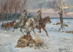 Wojciech Kossak, Powrót Napoleona z Rosji, 1919 r., 1919, olej, płótno