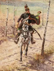 Wojciech Kossak, Polski huzar, 1893 r., 1893, olej, deska