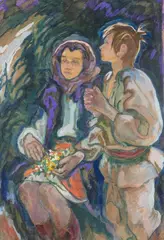 Kazimierz Sichulski, Modlitwa, technika mieszana, tektura