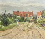 Droga do miasta by Eugeniusz Dzierżencki, olej, płótno na tekturze, sold Jun 2025