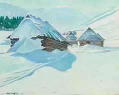 Alfred Terlecki, Fragment Hali Gąsienicowej - Widok na Kasprowy Wierch, olej, tektura, 42