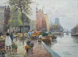 F.M. Richter-Reich, Targ kwiatowy, olej, płótno