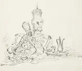 Antoni Uniechowski, Przy fajce, tusz, papier, 19