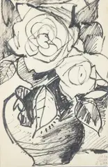 Martwa natura by Ludwig Klimek, flamaster, papier, sold Jun 2025