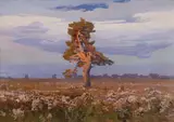 Iwan Trusz, Pejzaż z drzewem, olej, płyta