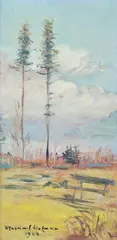 Wlastimil Hofman, Pejzaż widziany z okna pracowni, 1964, 1964, olej, sklejka, 54