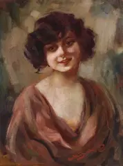 Stefan Bukowski, Portret kobiecy, olej, tektura