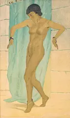 Aleksander Laszenko, Kobieta wychodząca z kąpieli, drzeworyt, papier, 39