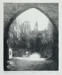 Alina Jackiewicz-Kaczmarek, Gdańsk - Brama Mariacka, 1991, 1991, akwaforta, papier, 26