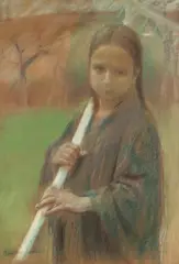 Stanisław Klimowski, Portret dziewczynki z grabiami, pastel, papier, 68