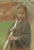 Stanisław Klimowski, Portret dziewczynki z grabiami, pastel, papier, 68