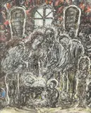 Zdzisław Lachur, Rodzina żydowska, 1986 r., 1986, olej, tempera, płyta