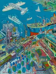 Edward Dwurnik, Żegluga, transport, lotnictwo, 1999, 1999, olej, płótno