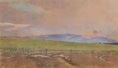 Julian Fałat, Pejzaż beskidzki - Pierściec, 1919 r., 1919, akwarela, papier jasnobrązowy