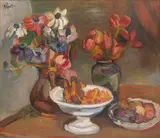 Henri Epstein, Martwa natura z kwiatami i owocami, olej, płótno