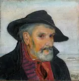 Wlastimil Hofman, Portret mężczyzny w kapeluszu, 1929 r., 1929, olej, płótno naklejone na tekturę, 25